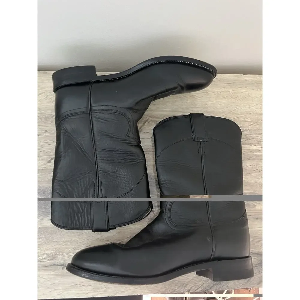 Justin Jackson 10” Roper Western Cowboy Boots Men 8E Black Leather 3133 57978